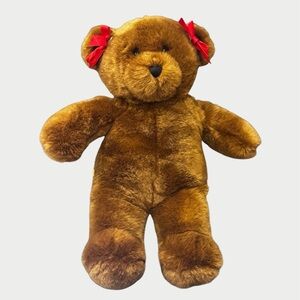 Build-a-Bear Teddy Bear Chestnut Brown  with Red Bows